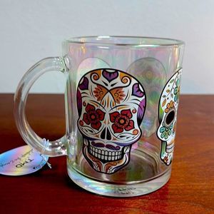 Sugar skulls iridescent glass , coffee mug Halloween , day of the dead 1…